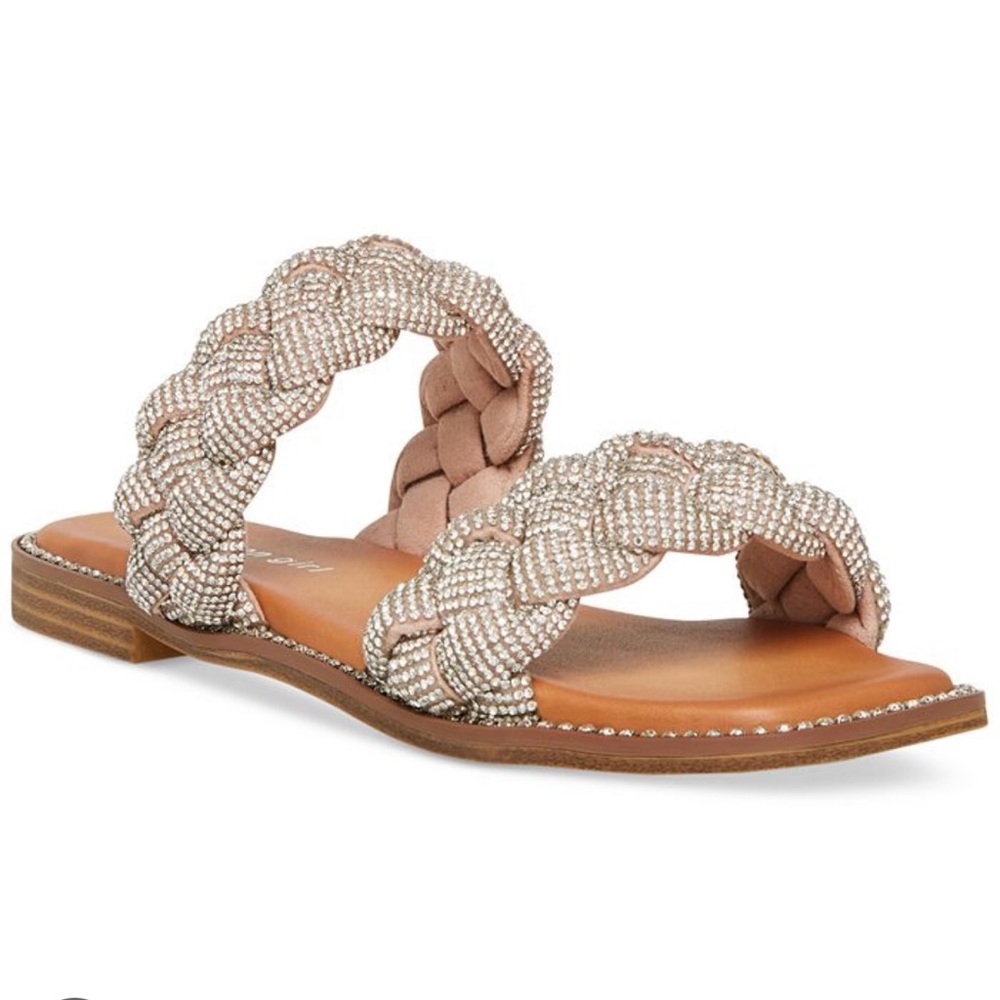 Madden Girl Parkk Braided Rhinestone Slide Sandal NWT